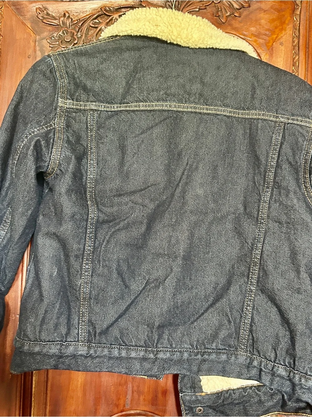 GAP Dark Blue Denim Sherpa-Lined Bomber Jacket with Cream Collar